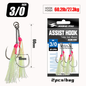 JIGGING PRO 2Pairs Twin Assist Metal Jig Hook 1/0 2/0 3/0 4/0 High Carbon Steel Glow Feather Fishing Assist Hook Fishing Tackle