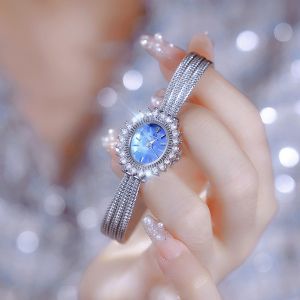 BS Bee Sister 1845นาฬิกาแฟชั่นผู้หญิงราคาพิเศษสแตนเลสสายเหล็กวงรีปฏิทินผู้หญิงนาฬิกาควอตซ์กันน้ำสง่างาม Rhinestone นาฬิกานางเงือกสีฟ้าดอกไม้นาฬิกาสำหรับผู้หญิงของขวัญสำหรับผู้หญิง