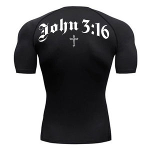 Bible Cross Print Compression Shirt for Men Christian Gym Workout Running T-Shirt Tees Athletic Quick Dry Undershirts Baselayers