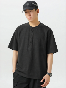 Wood soon | Henley Collar Cool Feeling Summer T-Shirt