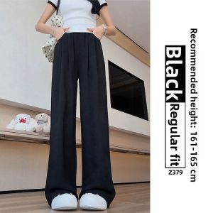 XIANYIJIAO | Black Cool Ice Silk Wide-leg Pants Straight Narrow Edition Summer Lightweight