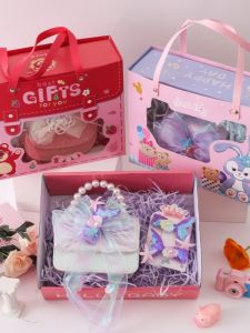 Princess Style Butterfly Knot Decorated Girls Handbag Birthday Gift Childrens Crossbody Bag Love Pattern Female Kids Bag