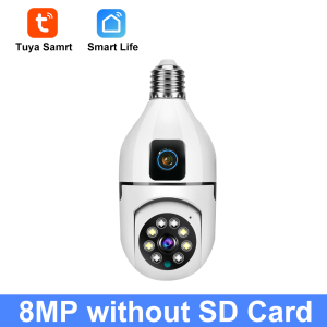 Tuya 8MP E27 Bulb WIFI Camera Dual Lens AI Human Tracking Voice Alarm Two-way Audio Dual Screen Smart Home Surveillance Camera