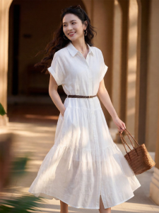 Misoshine | Elegant 100% Ramie White Shirt Dress