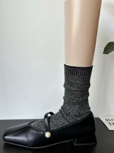 Fashionable Retro Silver Sequin Bright Thread Mid-Calf Socks Womens Spring Summer Autumn Thin Show Style Colorful Over-The-Knee Socks