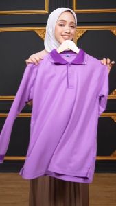Kaos kerah/ kaos lengan panjang LILAC/ UNGU MUDA/ NILA wanita pria ukuran SMLXLXXL XXXL
