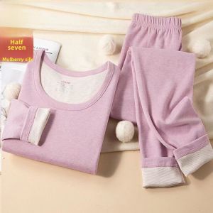 Silk Wool Dralon Seamless Thermal Underwear Womens Winter Fleece-lined Thickened Long Johns Top & Bottom Inner Wear Heating Suit