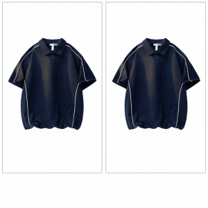 izzue | New Arrivals Splicing Striped Polo Shirt 5/8 Sleeve