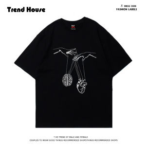 Oversize High Street Original Print Short Sleeve T-Shirt Base Shirt Trend House Pure Cotton round Neck Regular Length Summer Top