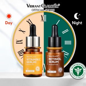 VIBRANT GLAMOUR เซรั่มเรตินอลธรรมชาติ + เซรั่มวิตามินซี ไวท์เทนนิ่ง ต่อต้านริ้วรอย บํารุงผิวหน้า ให้ความชุ่มชื้น 2 ชิ้น