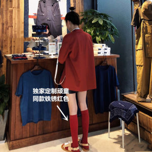 ถุงเท้ายาวสําหรับผู้ใหญ่ ผู้หญิง สไตล์วิทยาลัยเข่าสูงสีเบอร์กันดี สีดำ ถุงเท้าหลอดกลาง อินเทรนด์ ลายเด็ก