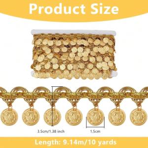 Gold Coin Shape Sequin Tassel Trim 1.4 Inch Width Sequins Lace Tassel Fringe Trim Sequins Tassels Lace Ribbon Fringe Dance Dress