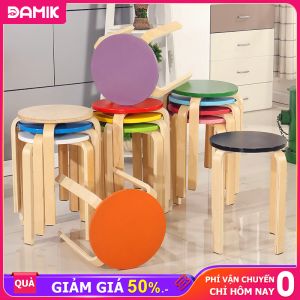 DAMIK-Ghế gỗ mặt tròn chân dẹp