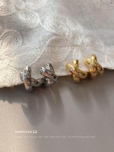 ต่างหูลูกกวาด SUNNYZOO ทรงกลมแบน ขัดเงา หนัก ดีไซน์เรียบง่าย ดีไซน์ไขว้ ต่างหูแฟชั่นสำหรับผู้หญิง