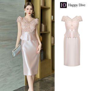 Happy Diva เดรสผู้หญิง เดรสสีเทา เดรสสีชมพู เดรสซาติน เดรสทำงาน เดรสไฮโซ เดรสวินเทจ เดรสออกงาน เดรสปาร์ตี้ ชุดราตรี 21254