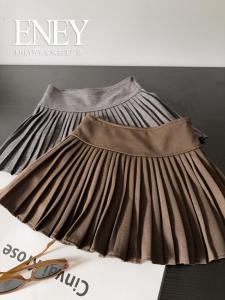 Váy Ngắn Xếp Ly Chữ a Chống Hở Hang Cho Nữ Váy Ngắn Xếp Ly Polyester Cạp Cao Màu Trơn Mùa Xuân 2025