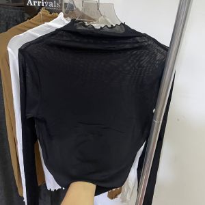 เสื้อถักคอสูงแขนยาวบางเฉียบ ผ้าตาข่าย ทรงเข้ารูป เสื้อชั้นในสำหรับผู้หญิง ฤดูใบไม้ร่วง 2023 ใหม่ล่าสุด เสื้อคลุมกันหนาว