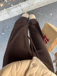 YIFANSHI | Khaki Thick High Waist Loose Slim Fit Warm Wide Leg Trousers