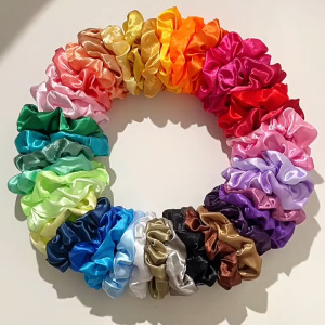Ikat Rambut Scrunchie Satin Glossy Motif Polos Hairband Kunciran Besar Gaya Fashion Korea Import