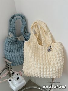 Korean Style Pleated Cloud Bubble Student Single Shoulder Tote Bag Women Large Capacity Handheld Shopping Bag Casual Leisure