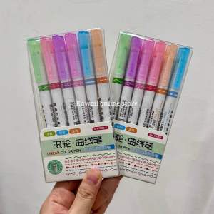 6pcs Pulpen spidol garis bentuk bunga linear color pen marker highlighter roller tip