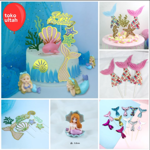 Topper Kue Tema Mermaid Putri Duyung Figur Mainan untuk Hiasan Cake Ulang Tahun Anak Lucu Karakter