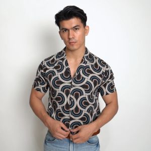 VENGOZ Kemeja Pria Hawai Printing - Geometric Casual Shirt SS