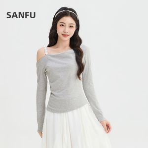 SANFU | Lace Yoke Splice Fashion Long T-Shirt Womens Top