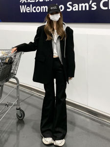 กางเกงสูทเอวต่ำสีดำ ทรงสลิมฟิต กางเกงขายาวลำลอง ดีไซน์ใหม่ ฤดูใบไม้ผลิและฤดูใบไม้ร่วง กางเกงขายาวสำหรับผู้หญิง รุ่น RJVO