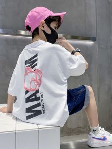 Boys Short Sleeve T-Shirt Fashionable Stylish Summer Wear Cotton Casual Top for Kids Outerwear Trendy Clothing Childrens Apparel