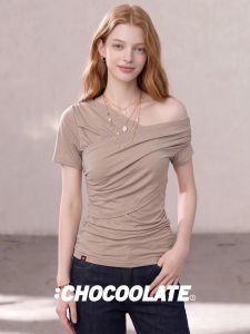 Slanted Shoulder Twist Knot T-Shirt Women