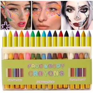 ชุดแท่งดินสอสีสีหน้า 16 สีสําหรับวันฮาโลวีน DIY ใบหน้ากราฟฟิตีวาดด้วยมือ