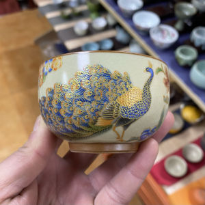 Chinese Style Ceramic Tea Cup Copper Bottom Pattern Home Use Drinking Tea Cup Happy Crow Perching on Branches Host Cup