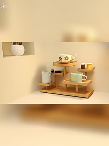 Bamboo Desktop Shelf cup holder storage rack Multi-layer Shelf Cup Coffee Bar Trape For Home Office Tea cup rack