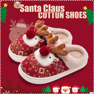 New Winter Lovely Womens Slippers Home Cute Cartoon Cotton Slippers Christmas Deer Non-Slip House Shoes
