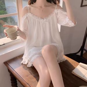 DVDK | Đầm Đồ Ngủ Phong Cách Lỏng Lẻo Có Lót Với MESH CÓ HOA VĂN
