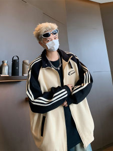 Sporty Color Block Shoulder Stripe Jacket Sweatshirt for Boys Loose Fit Spring Autumn Trendy Baseball Style Outerwear