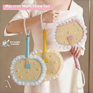 HALEXIONG | Macaron Mesh Grass-weaved Fan Photography Prop Decorations