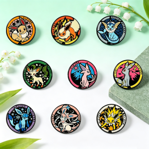 Bandai | 9Pcs Eeveelution Family round Enamel Pins Set Cute Colorful Cartoon Lapel Brooches Collectible Gift for Anime Fans