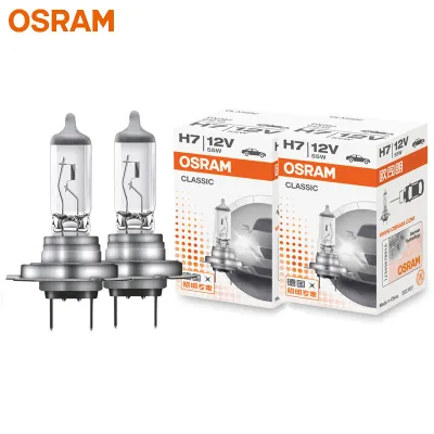 Osram | OSRAM 2pcs CLASSIC H7 12V 55W PX26d Car Halogen Head Light Standard Auto Bulbs 3200K Original Lamps OEM Quality 64210 Pair