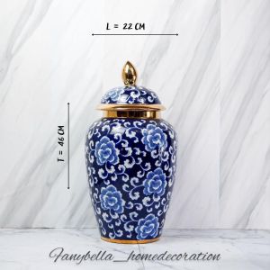 Guci Toples Keramik China Tochin Biru Putih Import Guci Porselen Dekorasi Rumah