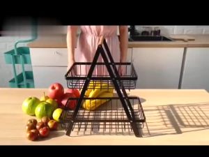 Keranjang buah besi Rak Buah Besi Segitiga Tingkat 2 Serbaguna Rak Dapur Murah Black