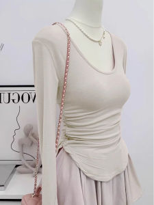 LUOFEN | Tight-Fitting U-Neck Underwear Top for Women Autumn/Winter New Style Long Sleeve T-Shirt