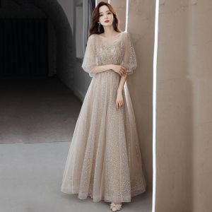 ชุดราตรีสำหรับวันเกิดและงานเลี้ยงลิ่มเหล้าหลังจากโรงเรียนมัธยมปลาย ชุดราตรียาวเอวกลาง แขนยาว สไตล์หรูหรา เดรสยาวคลุมเข่า