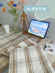Washable Cotton Linen Tablecloth Thickened Japanese Style Grid Pattern Home Decor Small Square Grid Desktop Cloth