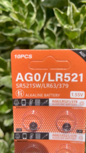 Pin AG0 / LR521 / SR521 / LR63 / 379 - Dạng Cúc Áo - 1 Vỉ 10 Viên - Dùng thay pin đồng hồ và các thiết bị cùng thông số