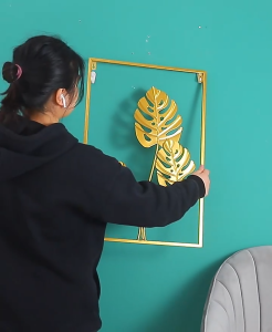 Metal Wall Decor with Square Frame Leaf Art Gold Framed Leaves For Home Room Living Walls Decoration 40x60CM