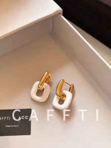CAFFTI | Square White Enamel Earrings