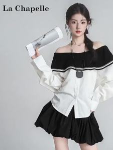 La Chapelle | Áo Blouse Dài Tay Thiết Kế Vai Trễ Ruffle Cho Nữ