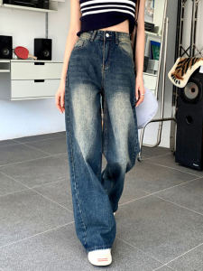 กางเกงยีนส์ทรงหลวมเอวสูงสไตล์ย้อนยุคสำหรับผู้หญิง กางเกงขายาวทรงหลวมลำลองฤดูร้อน 2025 กางเกงขายาวทรงหลวมที่สวมใส่สบาย